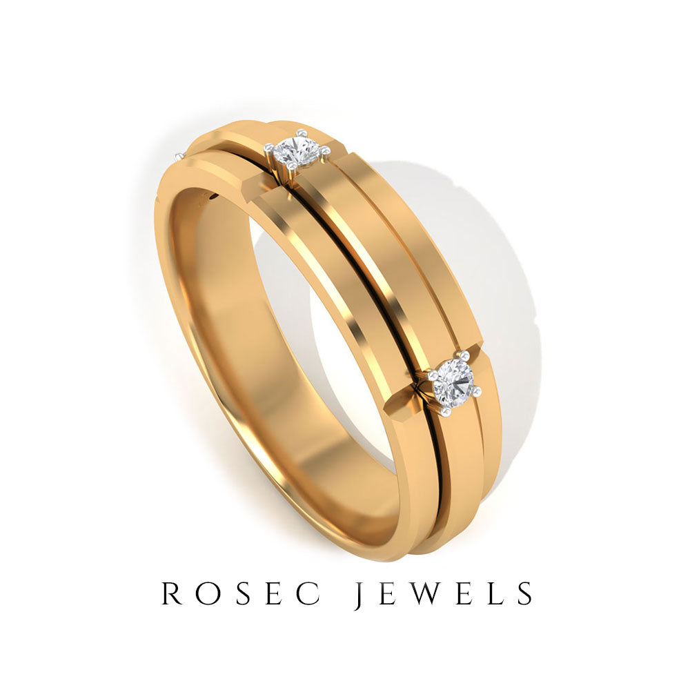 Natural men's diamond band ring by Rosec Jewels featuring a polished gold finish and a certified sparkling diamond setting.