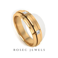 Natural men's diamond band ring by Rosec Jewels featuring a polished gold finish and a certified sparkling diamond setting.