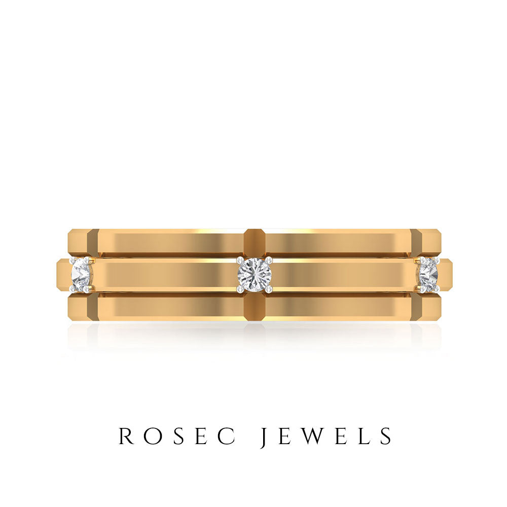 Natural men's diamond band ring by Rosec Jewels, featuring a polished gold finish and a certified sparkling diamond.