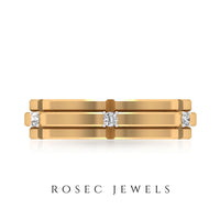 Natural men's diamond band ring by Rosec Jewels, featuring a polished gold finish and a certified sparkling diamond.
