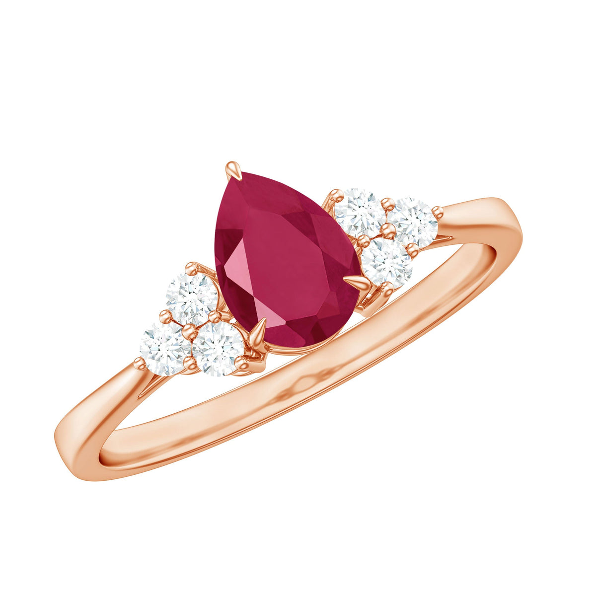 Pear-shaped natural 0.8 carat ruby engagement ring with diamonds by Rosec Jewels, showcasing the elegant gemstone setting.