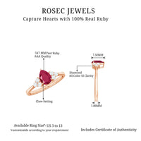 Pear-shaped 0.8 carat ruby engagement ring with diamond accents from Rosec Jewels, showcasing a elegant natural gemstone design.