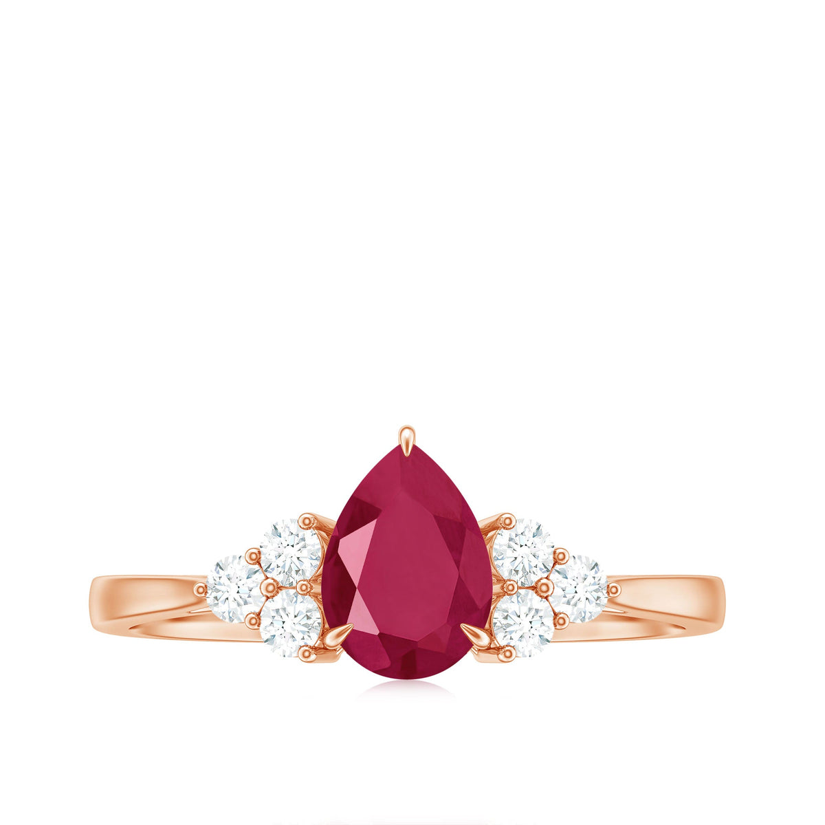 Pear-shaped 0.8 carat natural ruby engagement ring with diamond accents by Rosec Jewels, showcasing a stunning gemstone setting.