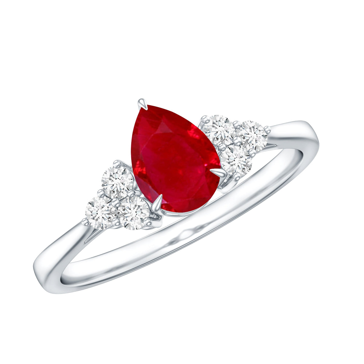 Pear-shaped natural 0.8 carat ruby engagement ring with diamonds by Rosec Jewels, showcasing a elegant and sparkling design.
