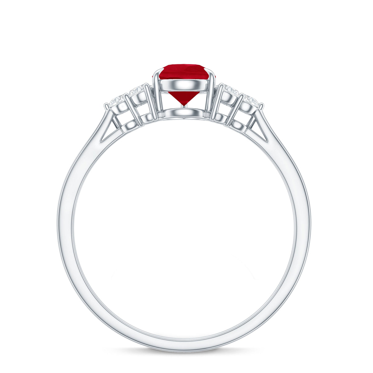 Pear-shaped 0.8 carat ruby engagement ring with diamond accents from Rosec Jewels, showcasing a stunning natural ruby centerpiece.