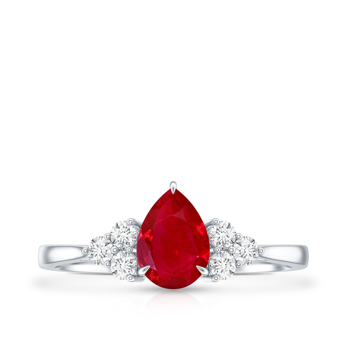 Pear-shaped 0.8 carat ruby engagement ring with diamonds by Rosec Jewels, showcasing the elegant design and sparkling gemstones.