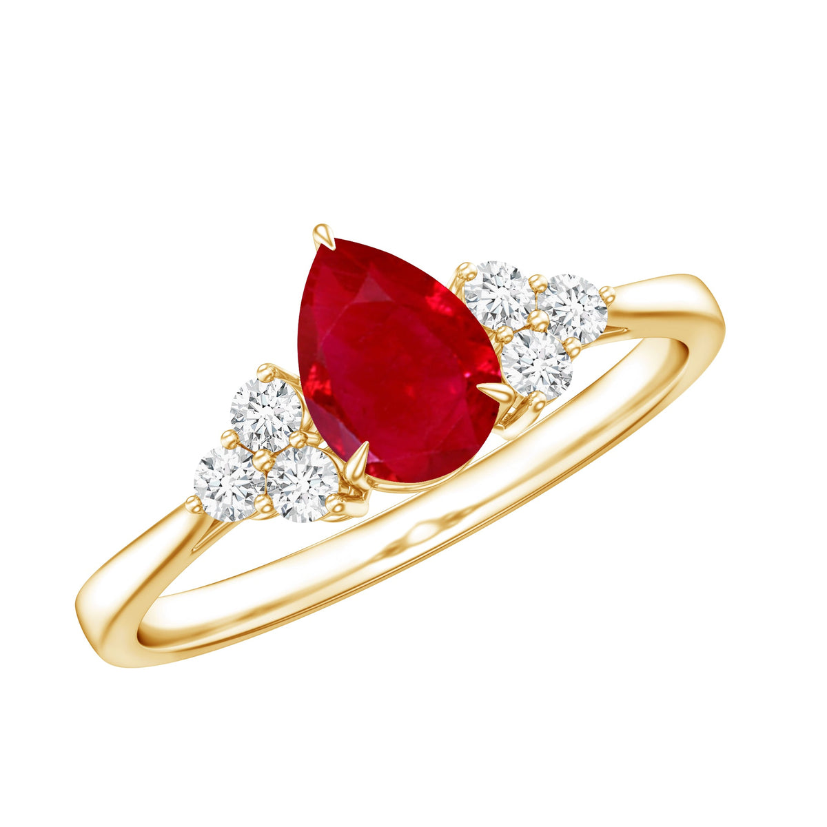 Pear-shaped 0.8 carat natural ruby engagement ring with diamond accents, crafted by Rosec Jewels.