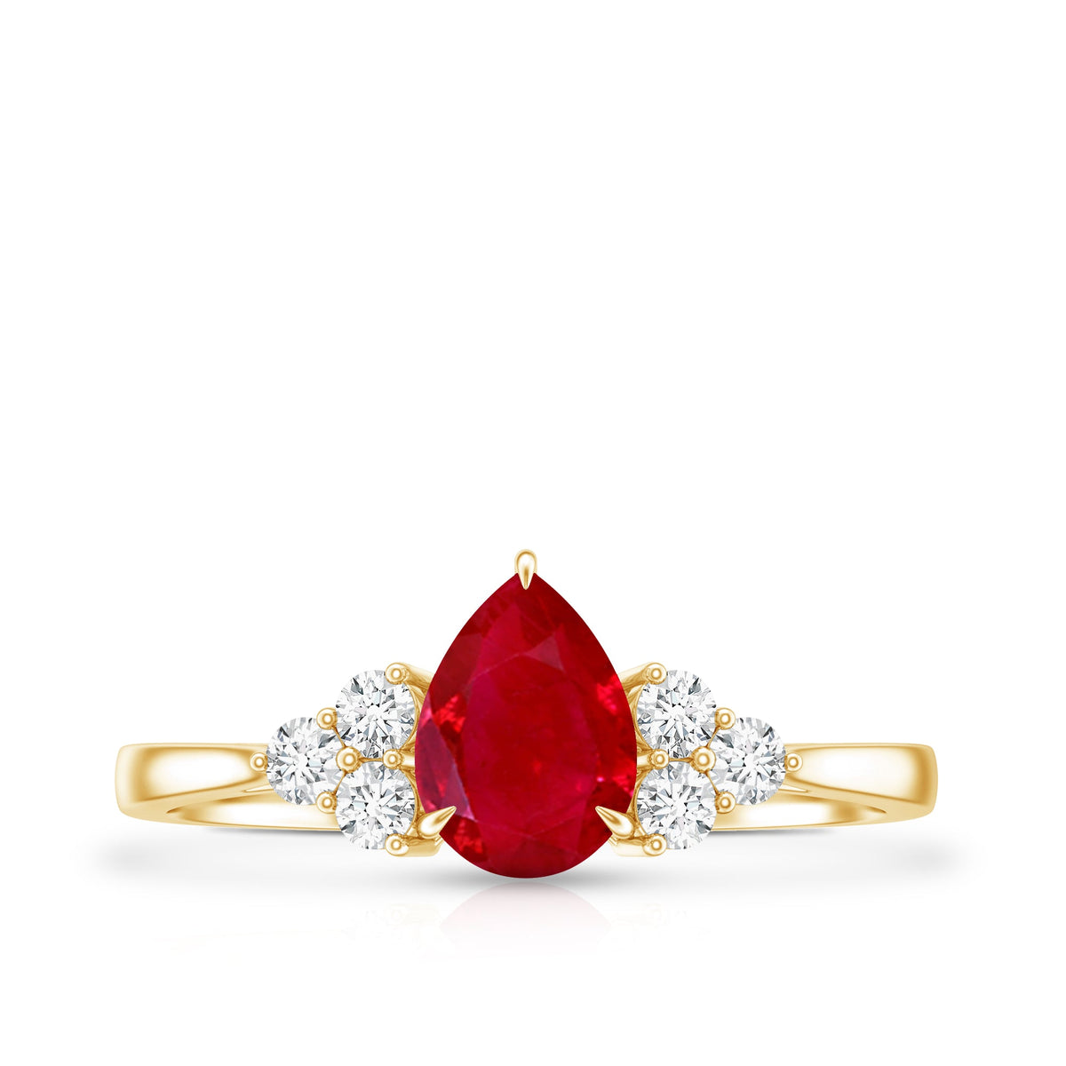 Pear-shaped 0.8 carat ruby engagement ring with diamond accents from Rosec Jewels, showcasing the elegant gemstone setting.
