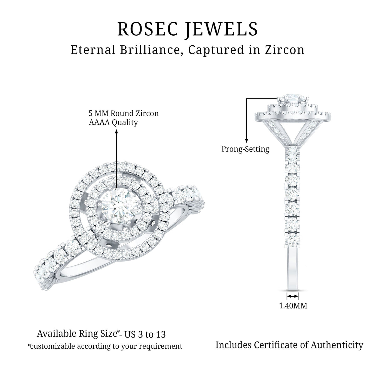 0.5 Carat Antique Zircon Double Halo Engagement Ring