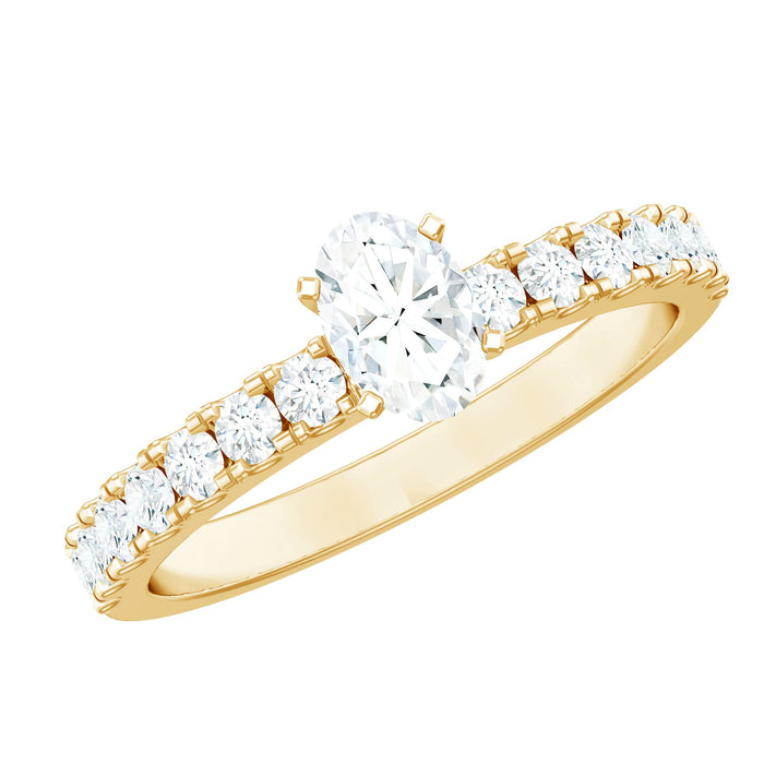 Rosec Jewels 0.4 carat cubic zirconia oval engagement ring with side stones, showcasing sparkling center stone and elegant band.