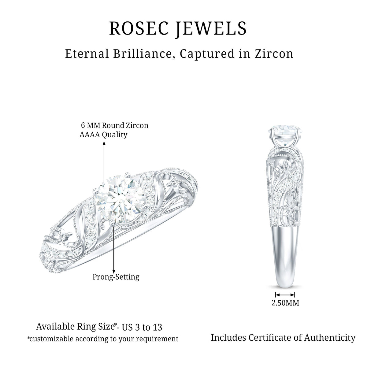 3/4 CT Cubic Zirconia Vintage Inspired Engagement Ring