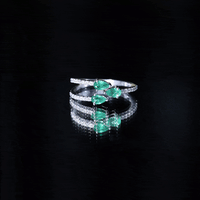 Pear Shaped Emerald and Diamond 3 Stone Statement Ring