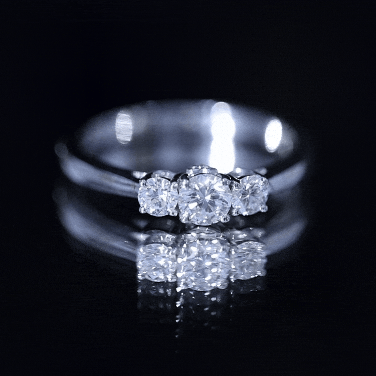 Yellow gold 3 stone moissanite promise ring for women featuring brilliant cut gemstones from Rosec Jewels.