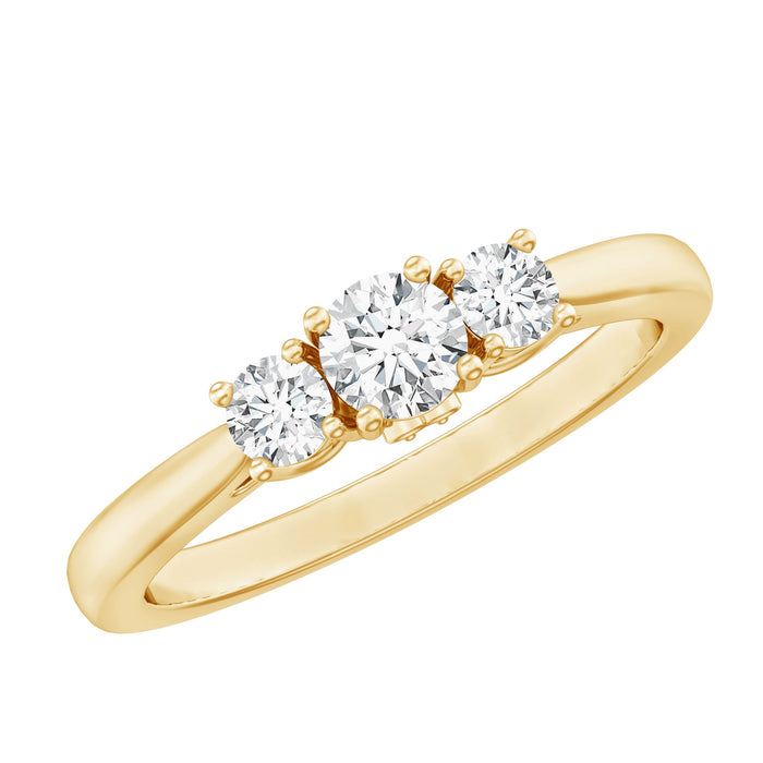 Brilliant cut moissanite 3-stone promise ring for women by Rosec Jewels, showcasing sparkling stones set in a delicate band.