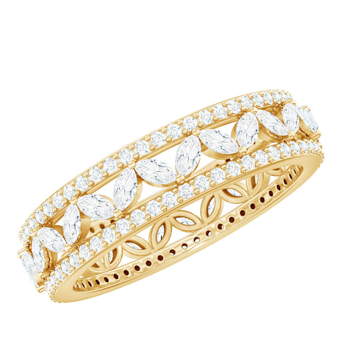 Certified Marquise Moissanite wedding band by Rosec Jewels featuring sparkling marquise-shaped stones in a sleek ring setting.