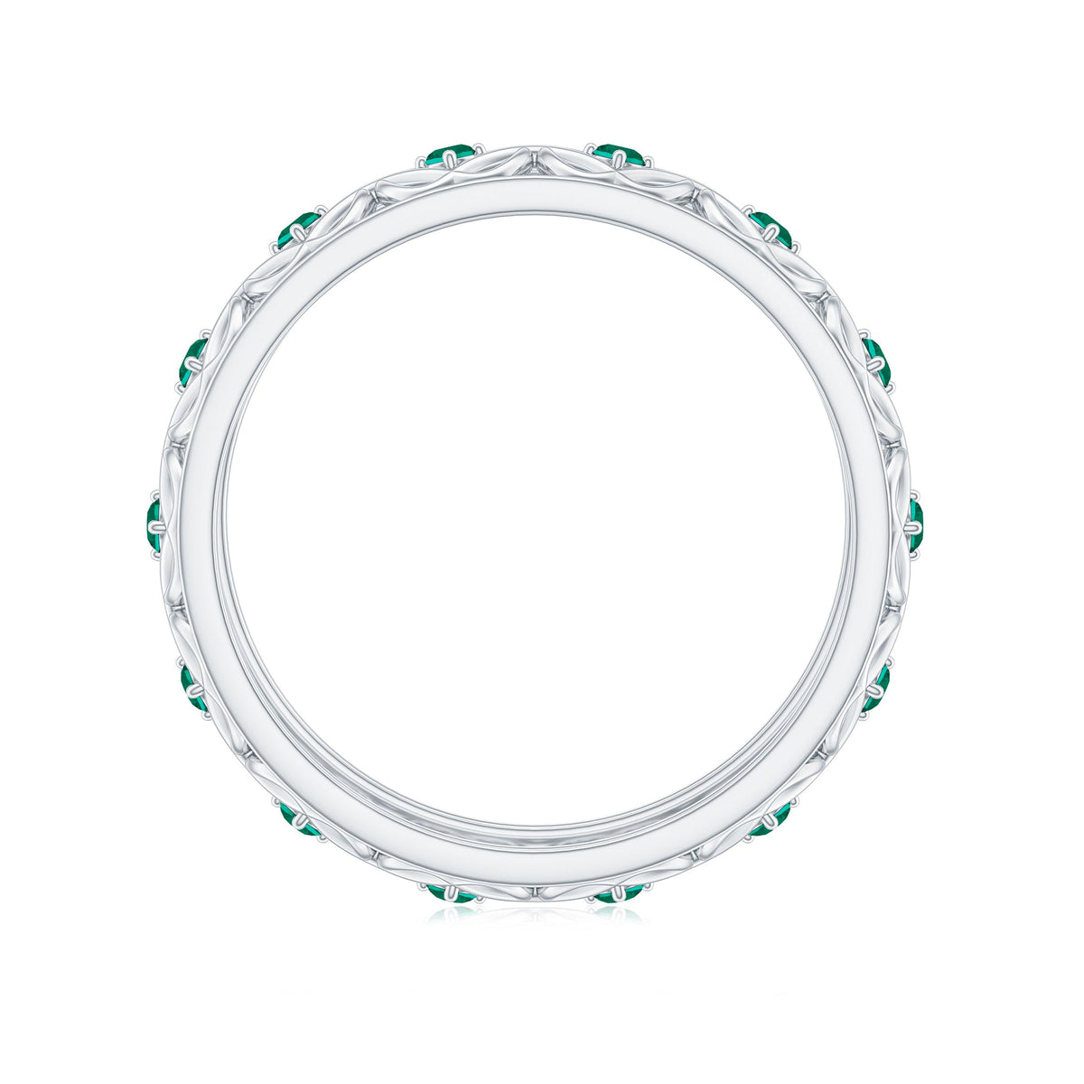 Vintage Inspired Lab Grown Emerald Celtic Wedding Band