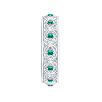 Vintage Inspired Lab Grown Emerald Celtic Wedding Band
