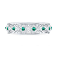 Vintage Inspired Lab Grown Emerald Celtic Wedding Band