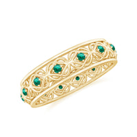 Vintage Inspired Lab Grown Emerald Celtic Wedding Band