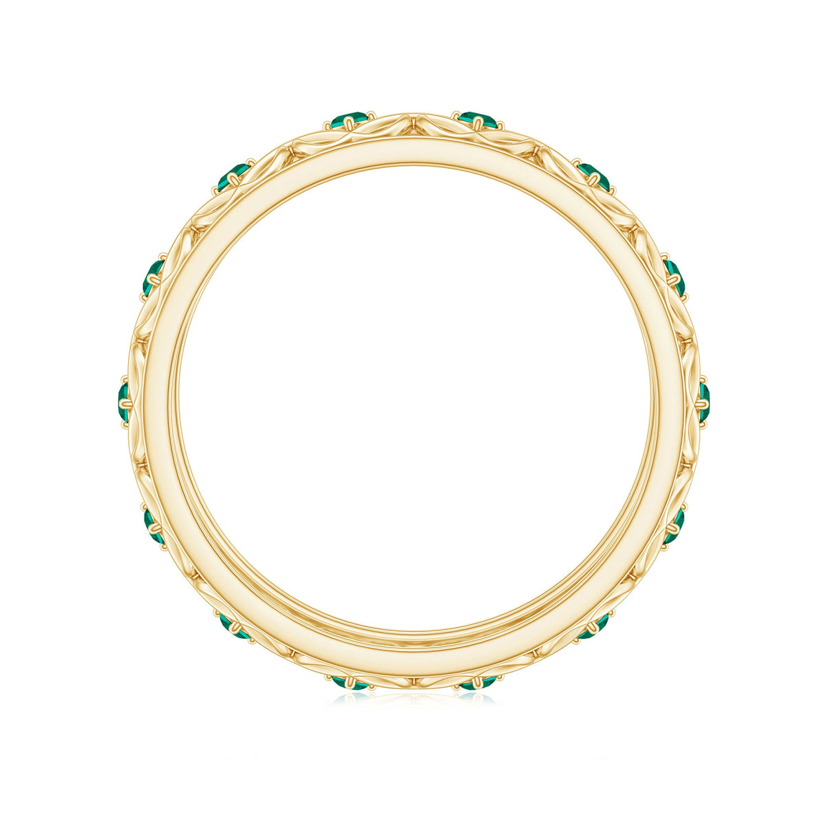 Vintage Inspired Lab Grown Emerald Celtic Wedding Band