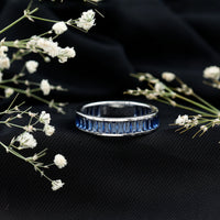 Baguette Shape Lab Created Blue Sapphire Channel Set Eternity Band