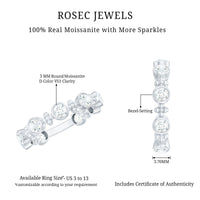 Stackable wedding band with bezel-set moissanite stones, crafted by Rosec Jewels, shown in a close-up view.