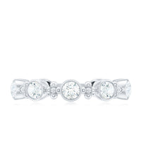Certified moissanite stackable wedding band in bezel setting by Rosec Jewels, featuring a sleek, elegant ring design.