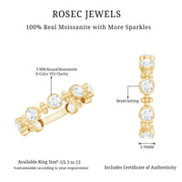 Certified moissanite stackable wedding band in bezel setting, featuring Rosec Jewels rings with sparkling gemstones.