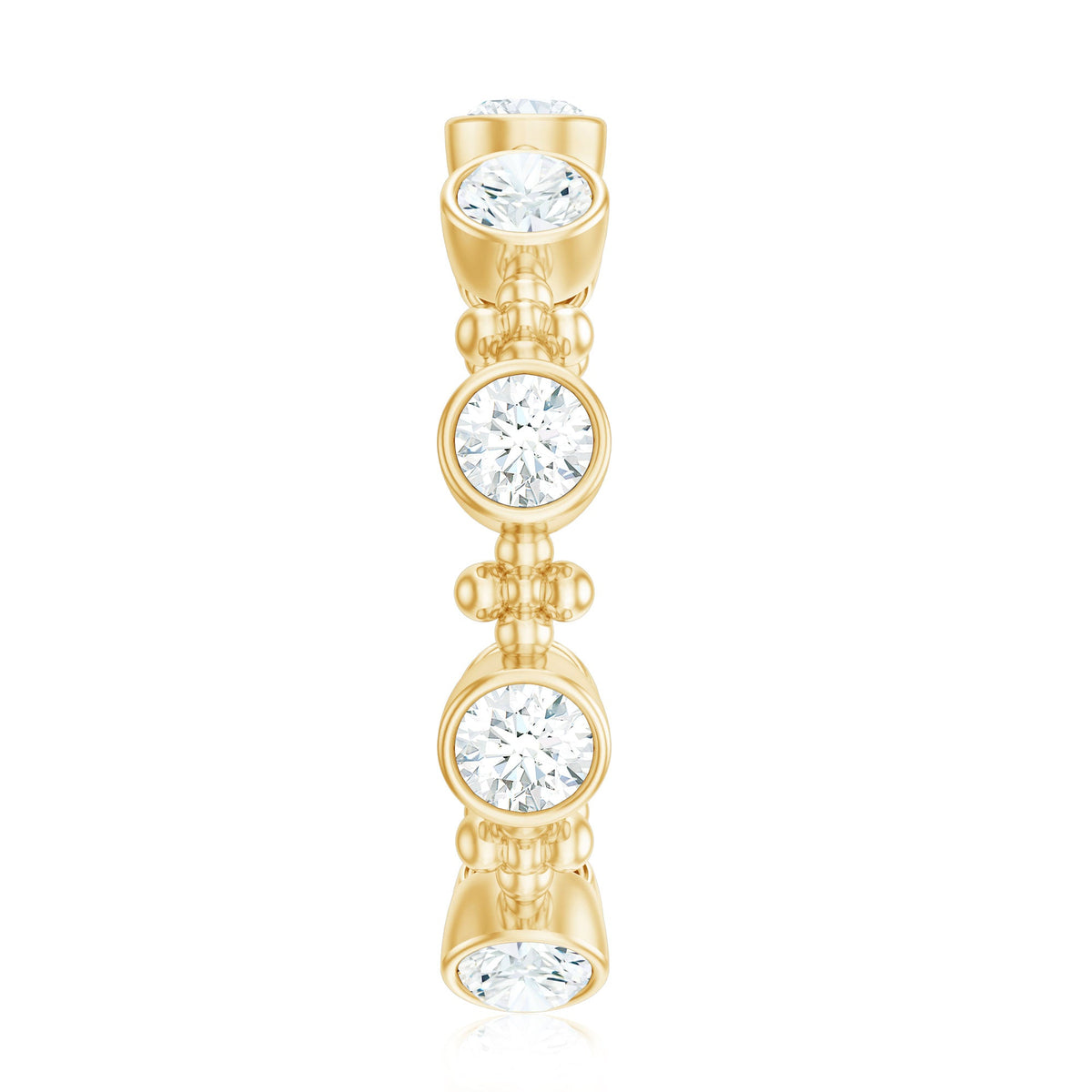 Stackable wedding band with bezel-set moissanite gemstones from Rosec Jewels, showcasing a sleek, elegant ring design.