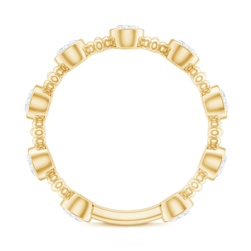 Stackable wedding band featuring bezel-set moissanite stones, crafted by Rosec Jewels, showcasing a sleek, elegant ring design.