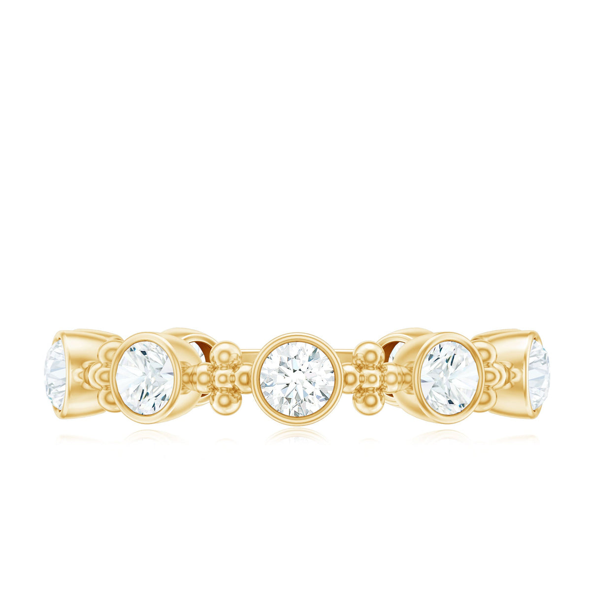 Certified moissanite stackable wedding band in bezel setting, showcasing a silver ring with sparkling stones from Rosec Jewels.