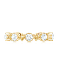 Certified moissanite stackable wedding band in bezel setting, showcasing a silver ring with sparkling stones from Rosec Jewels.