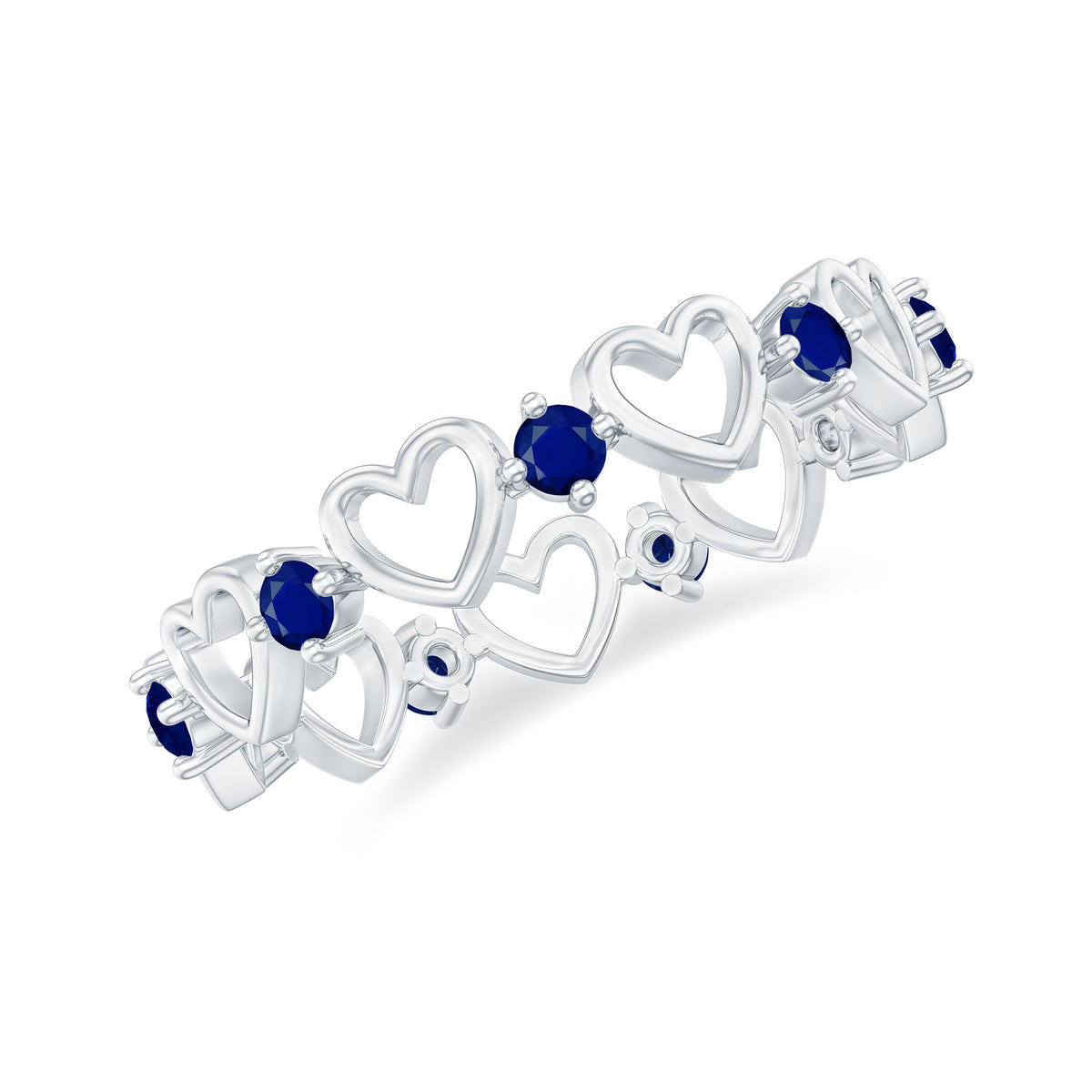 1 Carat Blue Sapphire Open Heart Wedding Band Ring