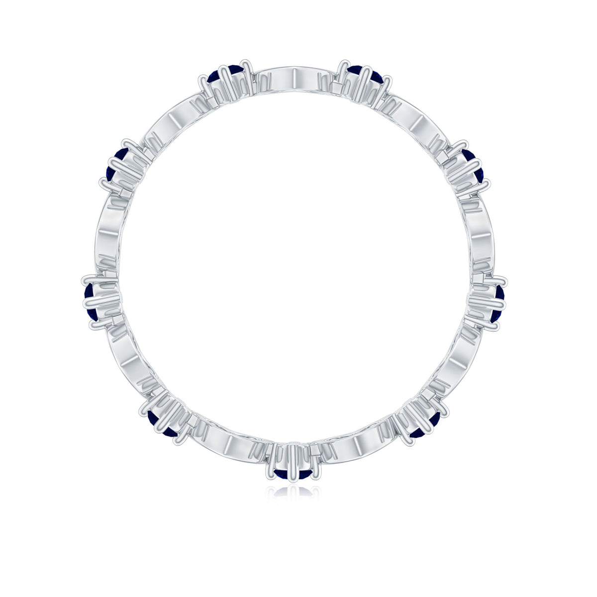1 Carat Blue Sapphire Open Heart Wedding Band Ring