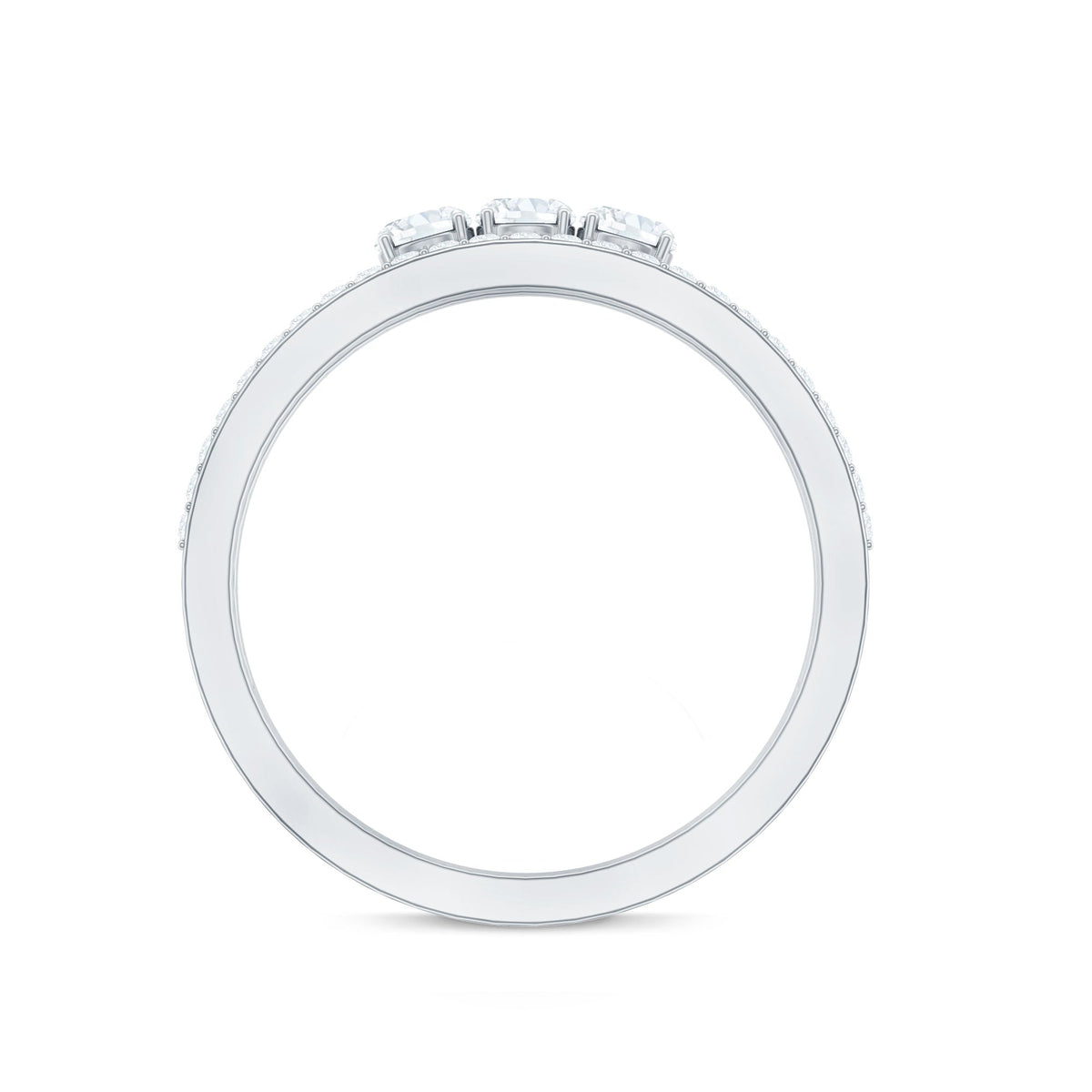 Certified Moissanite 3 stone anniversary ring for women by Rosec Jewels, featuring sparkling gemstones set in elegant ring design.
