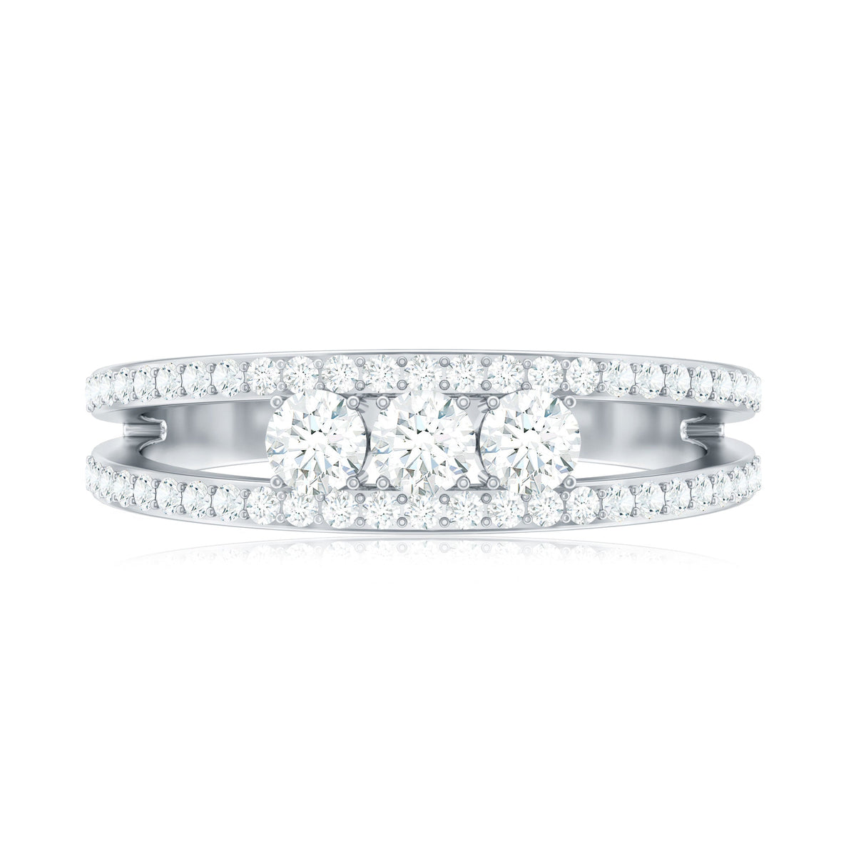 Certified Moissanite 3 Stone Anniversary Ring for Women by Rosec Jewels, featuring sparkling stones on a elegant band.