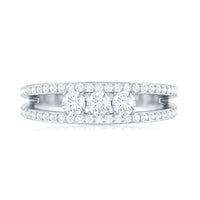 Certified Moissanite 3 Stone Anniversary Ring for Women by Rosec Jewels, featuring sparkling stones on a elegant band.