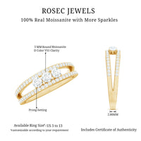 Certified Moissanite 3 Stone Anniversary Ring for Women by Rosec Jewels, featuring three sparkling moissanite gemstones in a elegant ring setting.