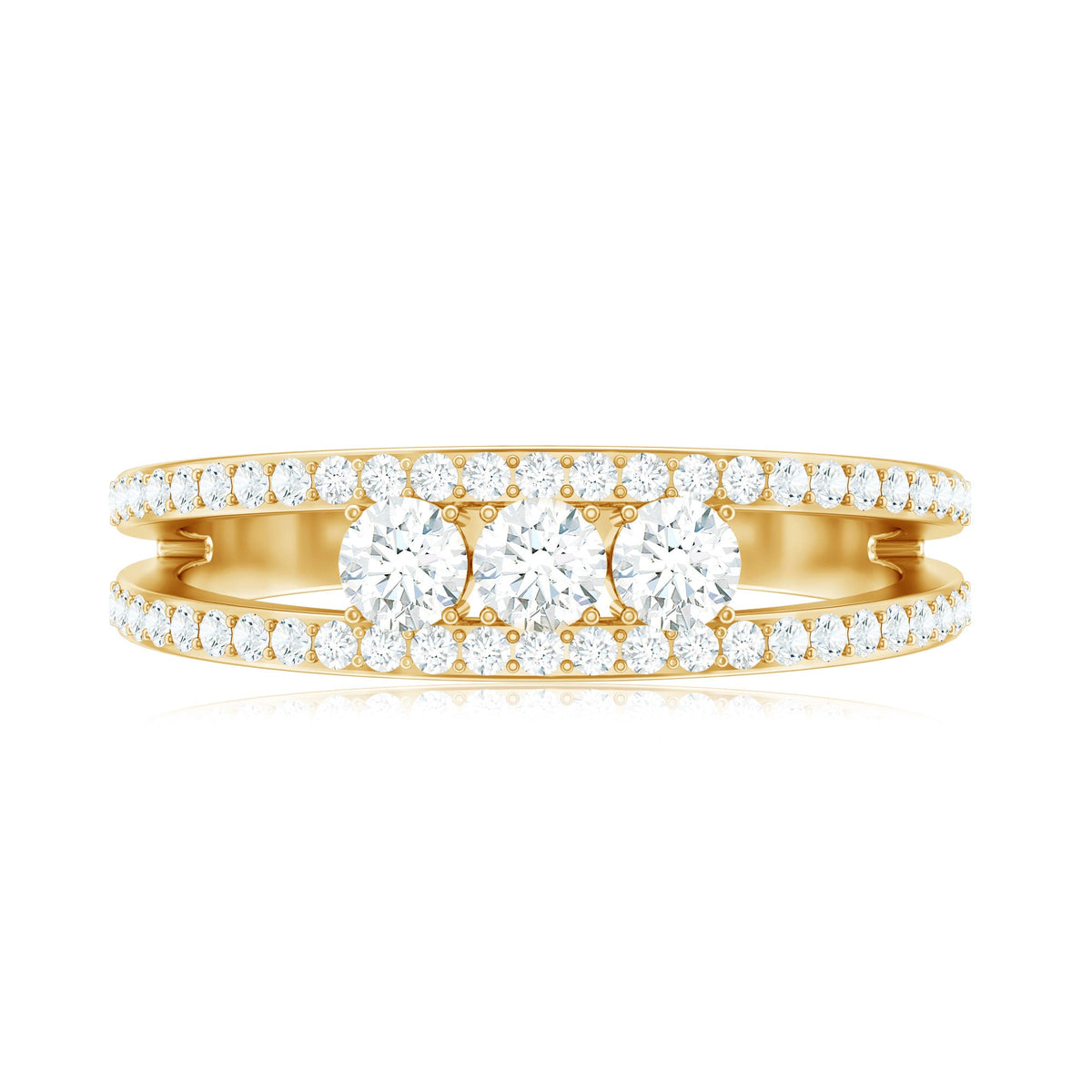 Certified Moissanite 3 Stone Anniversary Ring for Women by Rosec Jewels, featuring sparkling center stones and elegant design.