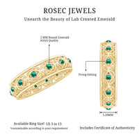 Vintage-looking lab-grown emerald wedding band for women by Rosec Jewels, featuring a stylish and elegant ring design.