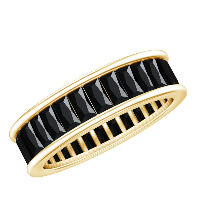 Black onyx wedding band with baguette cut stones in channel setting, crafted by Rosec Jewels.