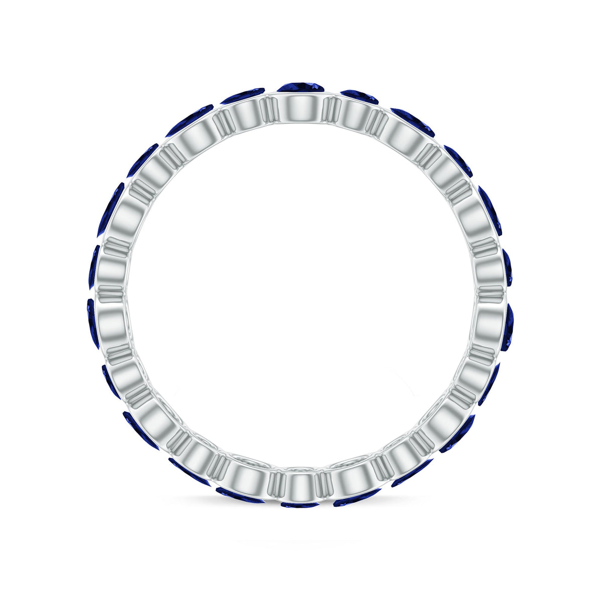 Bezel Set Round Created Blue Sapphire Unique Full Eternity Ring