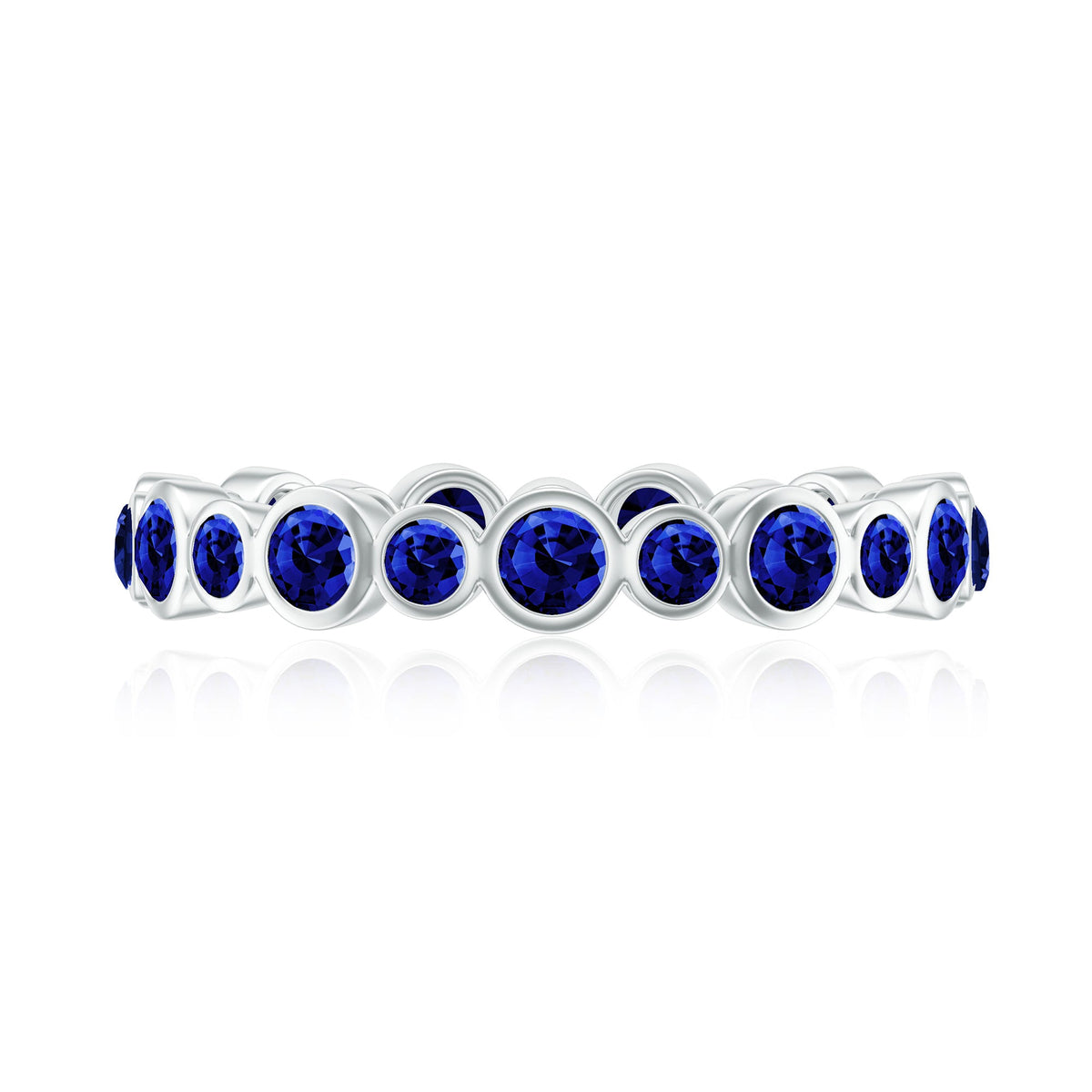 Bezel Set Round Created Blue Sapphire Unique Full Eternity Ring