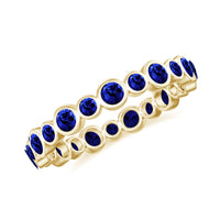 Bezel Set Round Created Blue Sapphire Unique Full Eternity Ring