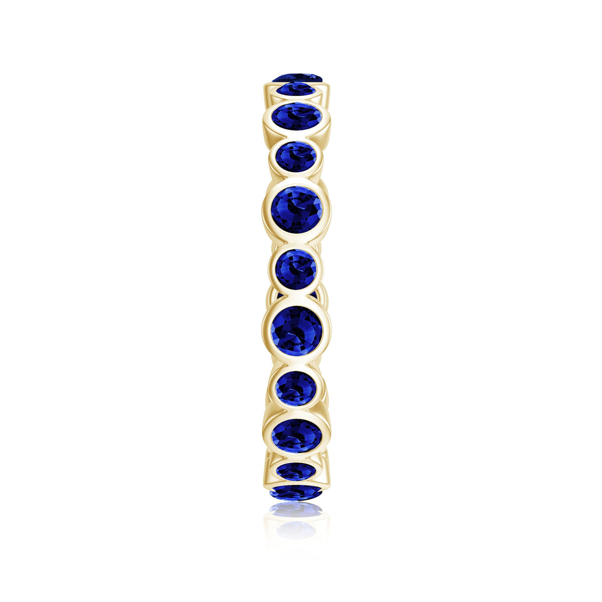 Bezel Set Round Created Blue Sapphire Unique Full Eternity Ring