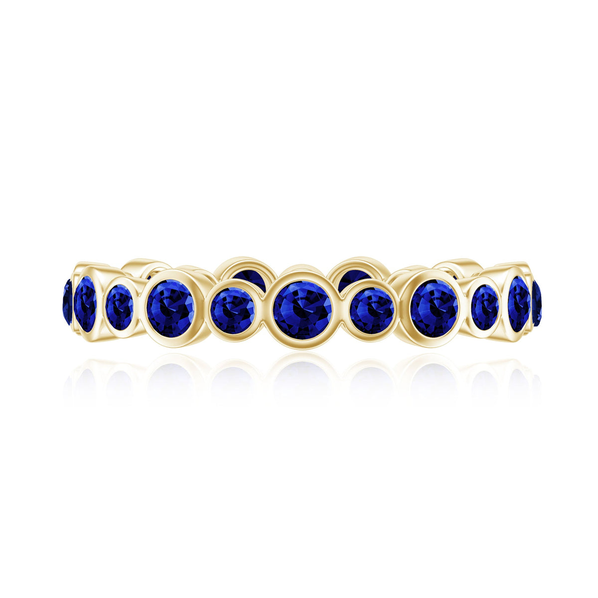 Bezel Set Round Created Blue Sapphire Unique Full Eternity Ring