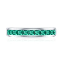 Channel Set Princess Cut Lab Grown Emerald Half Eternity Band with Certificate