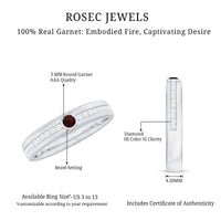 Natural garnet diamond wide wedding band from Rosec Jewels featuring a gold ring with garnet and diamond accents.