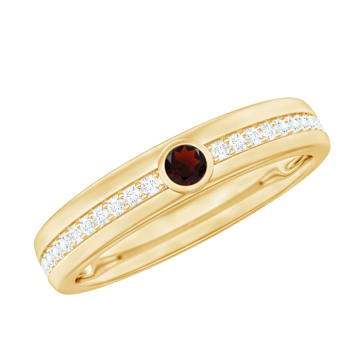 Natural garnet diamond wide wedding band ring by Rosec Jewels featuring sparkling gemstones and a sleek, elegant design.
