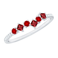 Lab grown ruby and diamond half eternity ring by Rosec Jewels featuring a band with alternating gemstones and intricate metalwork.